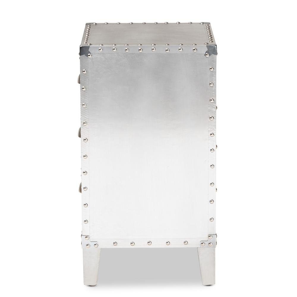 Baxton Studio Claude French Industrial Silver Metal 3-Drawer End Table. Picture 13