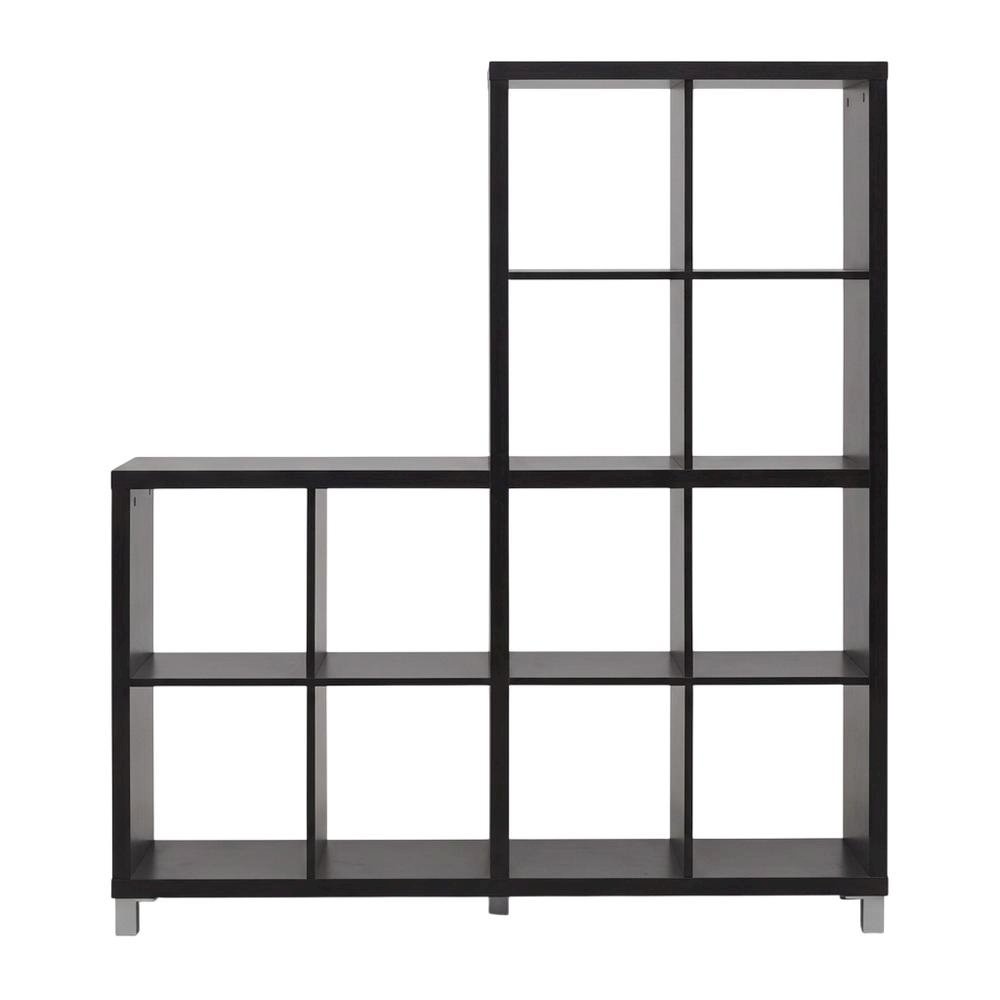 Dark Brown Cube Shelving Unit With Faux Wood Grain Finish For Storage. Picture 4