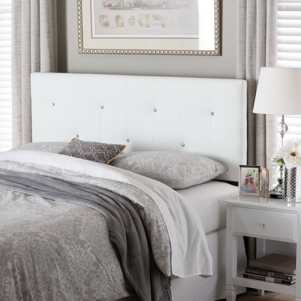 Dalini Modern and Contemporary Full White Faux Leather Headboard. Picture 2