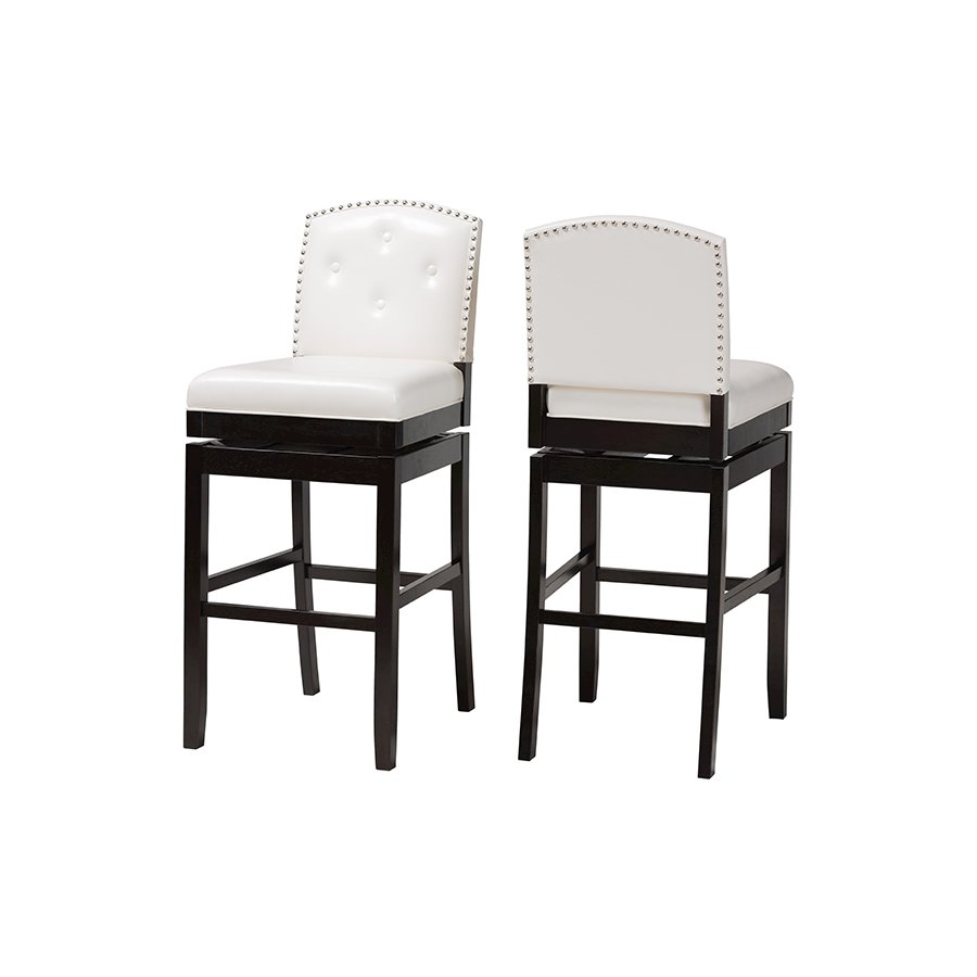 White Faux Leather Button-tufted Upholstered Swivel Bar Stool (Set of 2). Picture 19