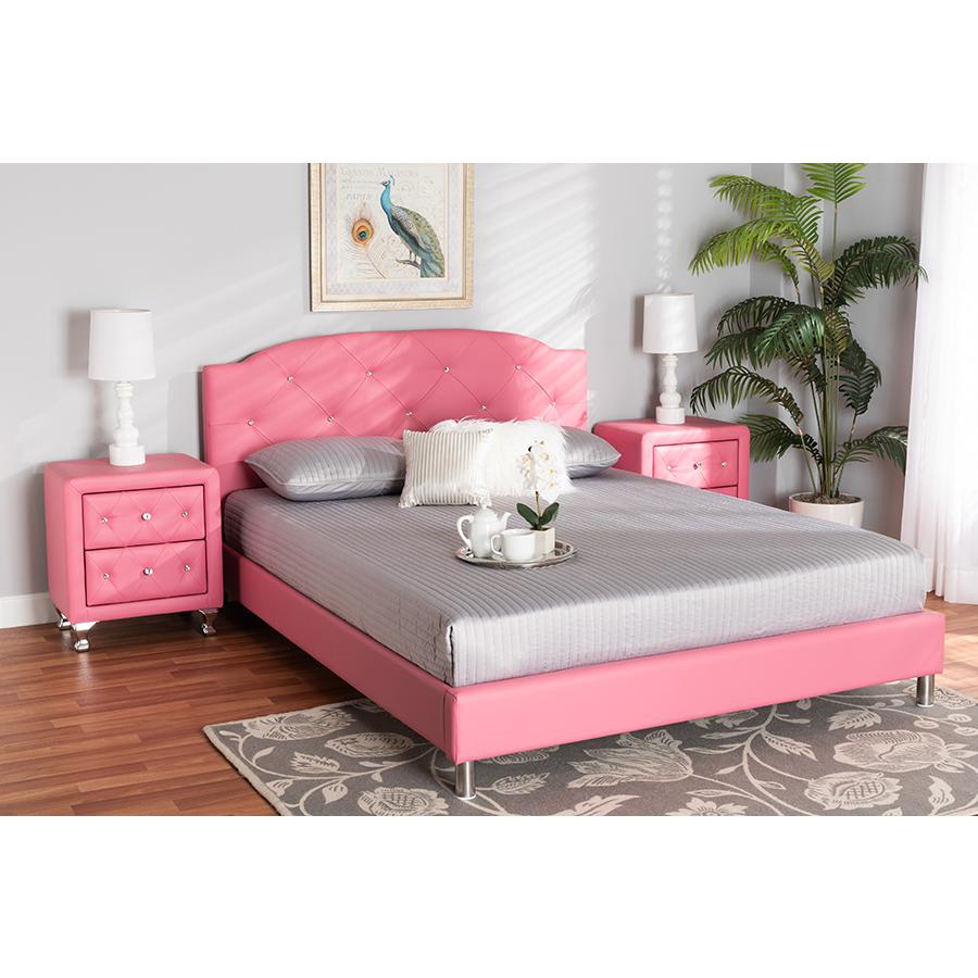 Glam Pink Faux Leather Upholstered Full Size 3-Piece Bedroom Set. Picture 27