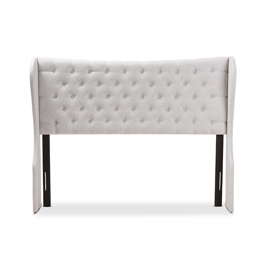 Greyish Beige Fabric Button-Tufted King Size Winged Headboard. Picture 2