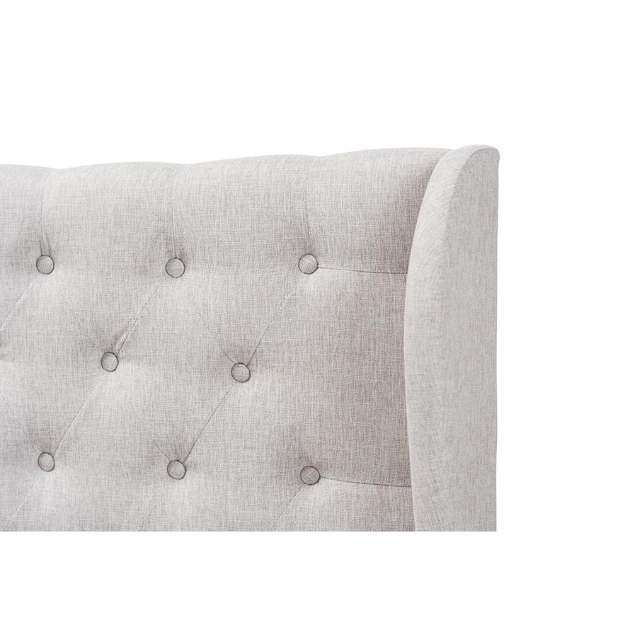 Greyish Beige Fabric Button-Tufted King Size Winged Headboard. Picture 3