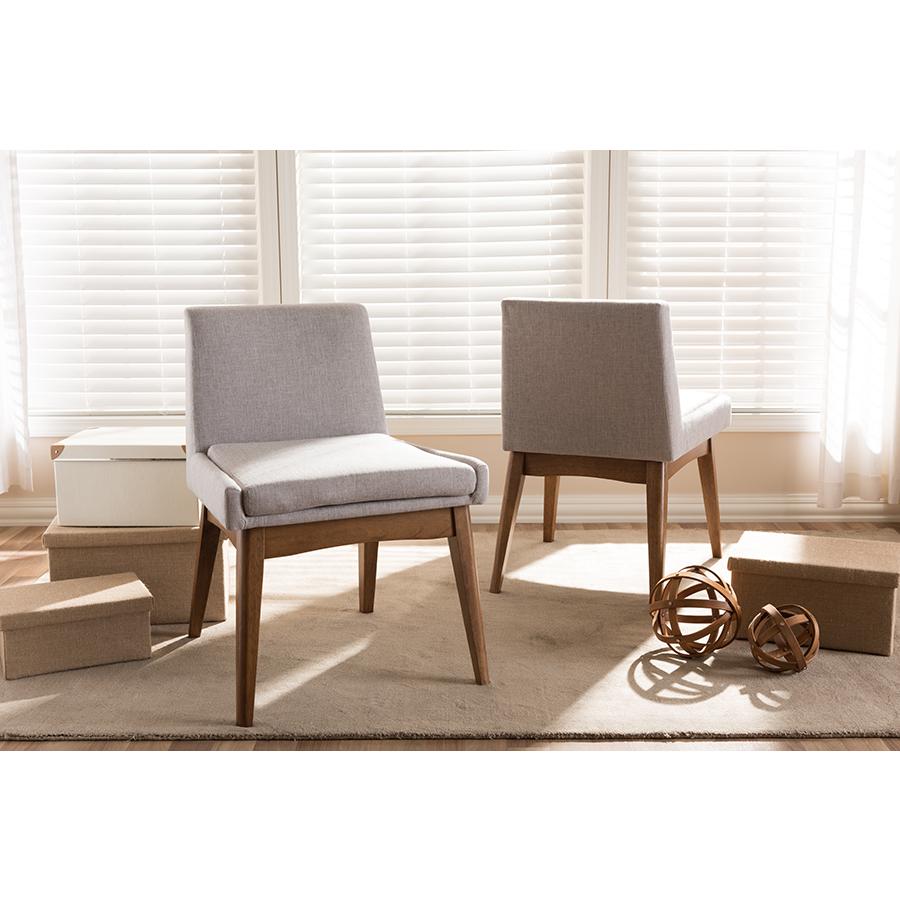 Walnut Wood Finishing Greyish Beige Fabric Dining Side Chair (Set of 2). Picture 15