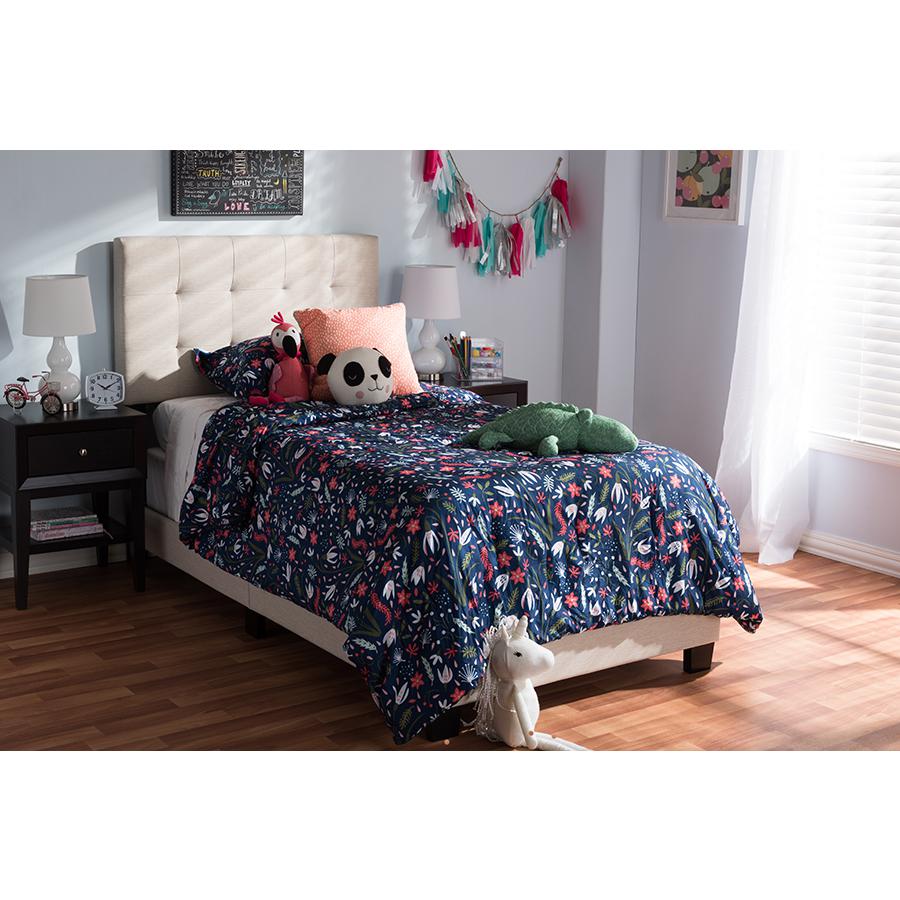 Baxton Studio Brookfield Modern and Contemporary Beige Fabric Twin Size Bed. Picture 17