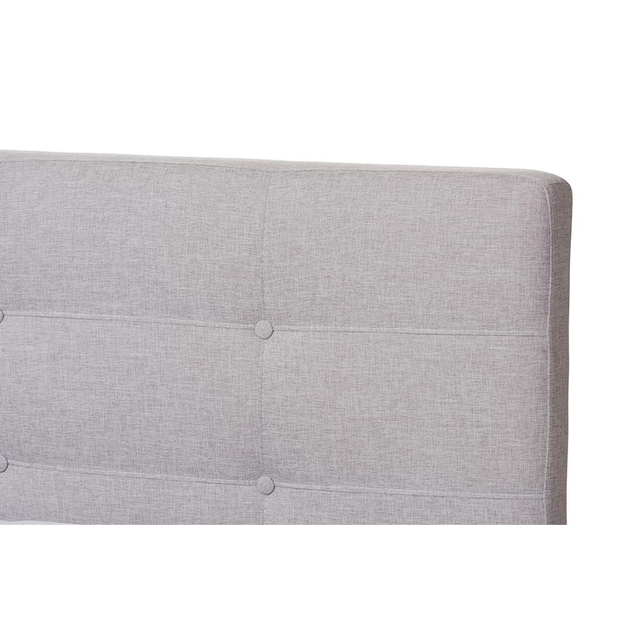 Valencia Mid-Century Modern Greyish Beige Fabric Queen Size Platform Bed. Picture 4