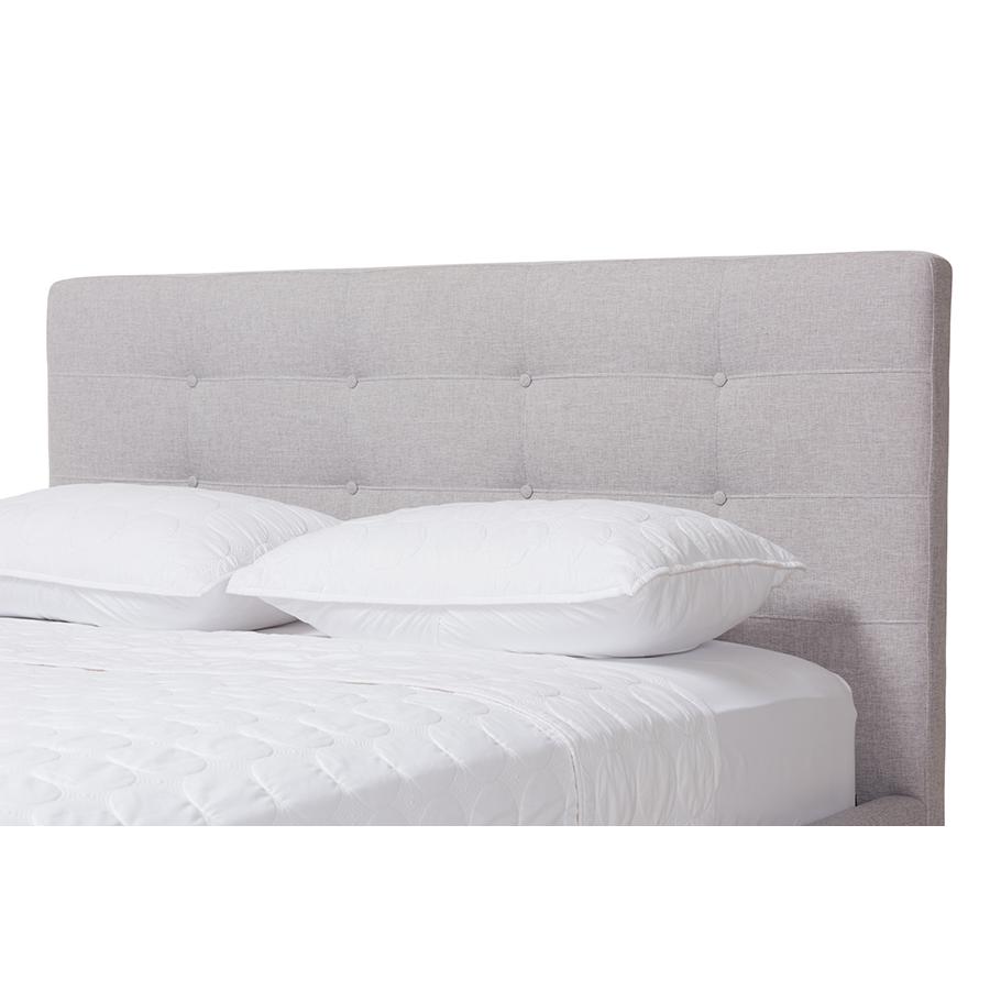Valencia Mid-Century Modern Greyish Beige Fabric Queen Size Platform Bed. Picture 5
