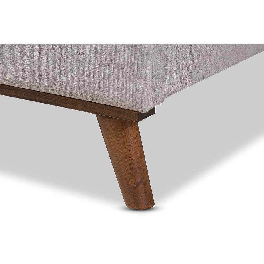 Valencia Mid-Century Modern Greyish Beige Fabric Queen Size Platform Bed. Picture 7