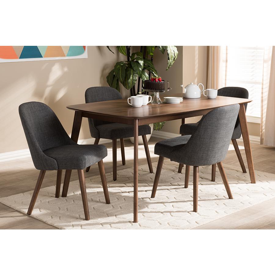 Dark Grey Fabric Upholstered Walnut Finished Wood 5-Piece Dining Set. Picture 13