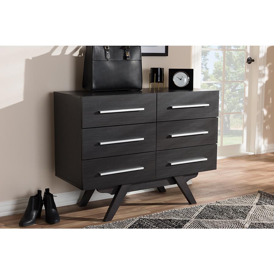 Auburn Mid-Century Modern Espresso Brown Finished Wood 6-Drawer Dresser. Picture 21