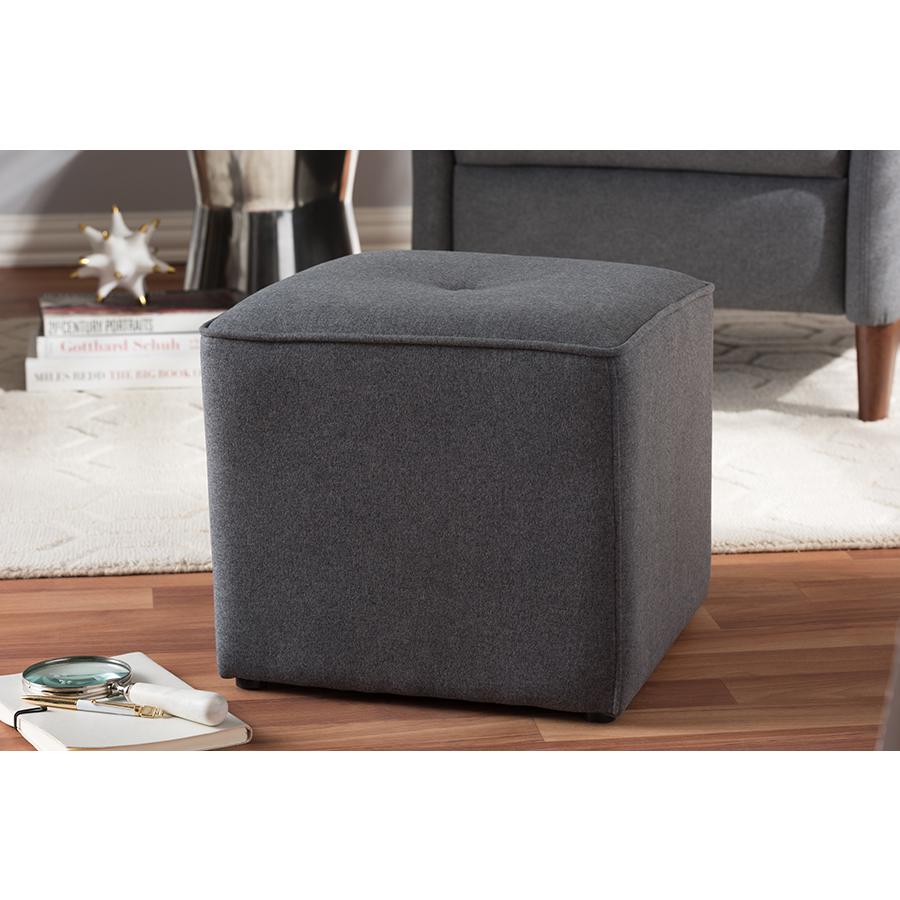 Corinne Modern and Contemporary Dark Grey Fabric Upholstered Ottoman. Picture 13