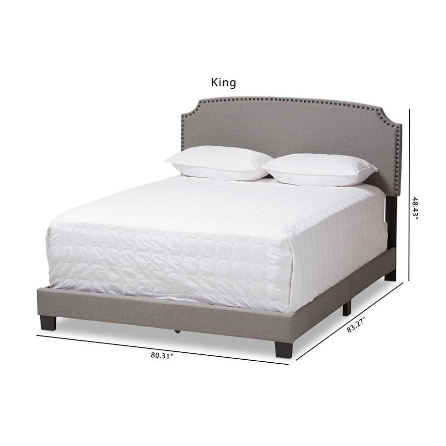 Odette Modern and Contemporary Light Grey Fabric Upholstered Queen Size Bed. Picture 10