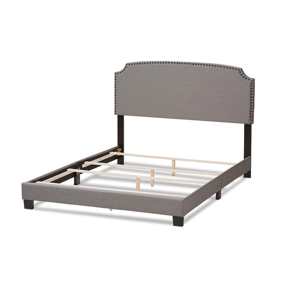 Odette Modern and Contemporary Light Grey Fabric Upholstered Queen Size Bed. Picture 3