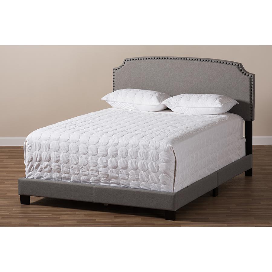 Odette Modern and Contemporary Light Grey Fabric Upholstered Queen Size Bed. Picture 7
