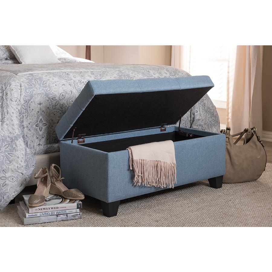 Michaela Modern and Contemporary Light Blue Fabric Upholstered Storage Ottoman. Picture 25