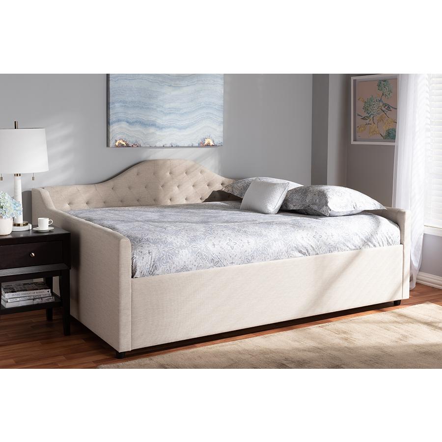 Eliza Modern and Contemporary Light Beige Fabric Upholstered Full Size Daybed. Picture 17