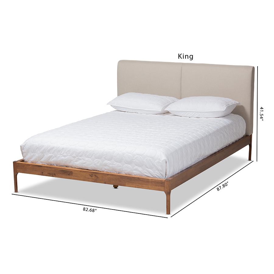 Beige Fabric Upholstered Walnut Finished Queen Size Platform Bed. Picture 10
