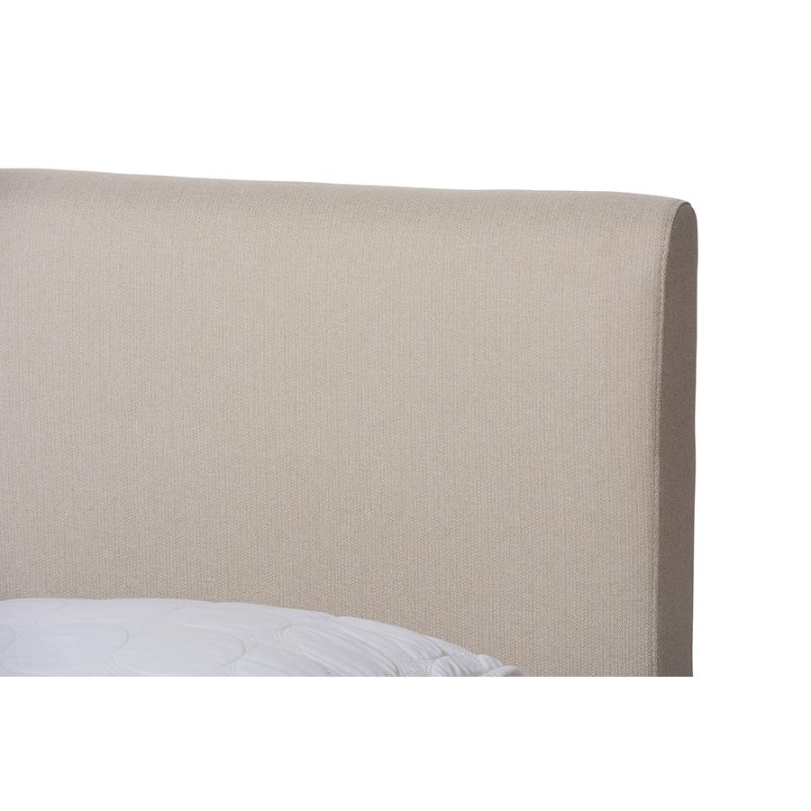 Beige Fabric Upholstered Walnut Finished Queen Size Platform Bed. Picture 4