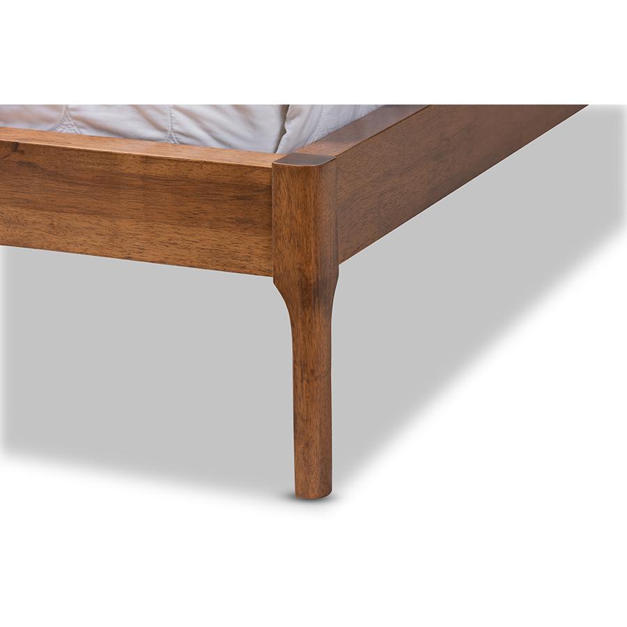 Beige Fabric Upholstered Walnut Finished Queen Size Platform Bed. Picture 5