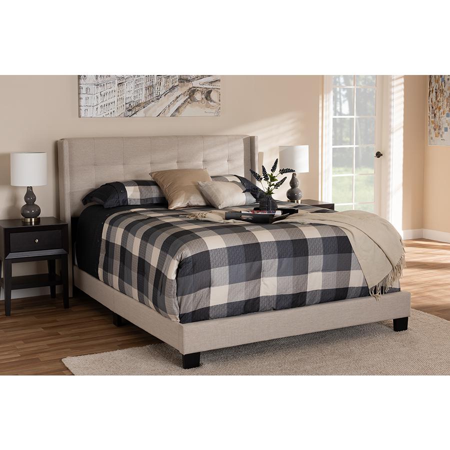 Lisette Modern and Contemporary Beige Fabric Upholstered Full Size Bed. Picture 6