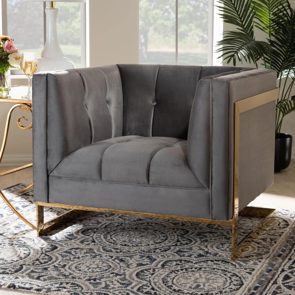 Button Tufted Armchair with Gold-Tone Frame. Picture 18