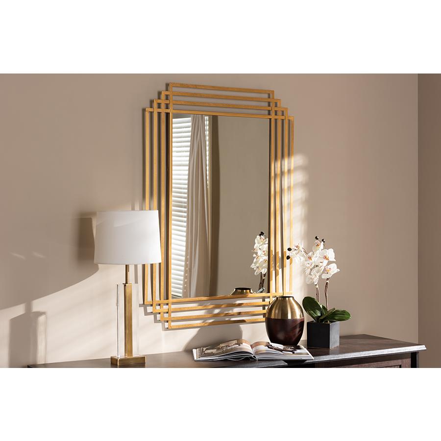 Kalinda Art Deco Antique Gold Finished Rectangular Accent Wall Mirror. Picture 3