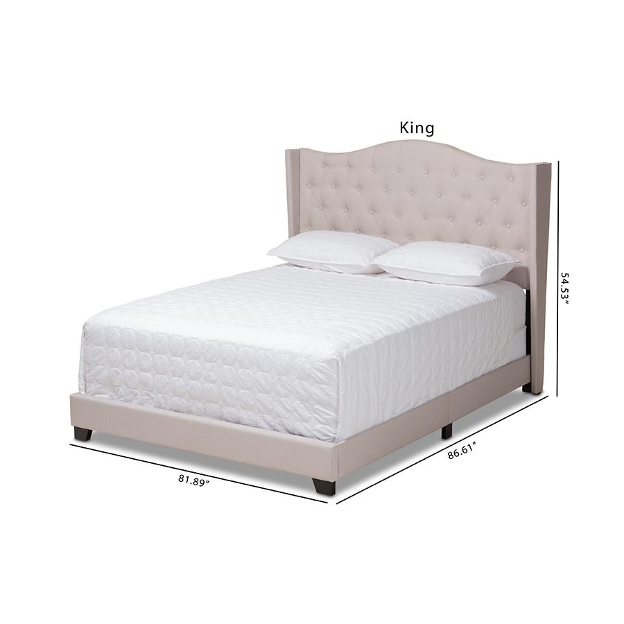 Alesha Modern and Contemporary Beige Fabric Upholstered Queen Size Bed. Picture 10