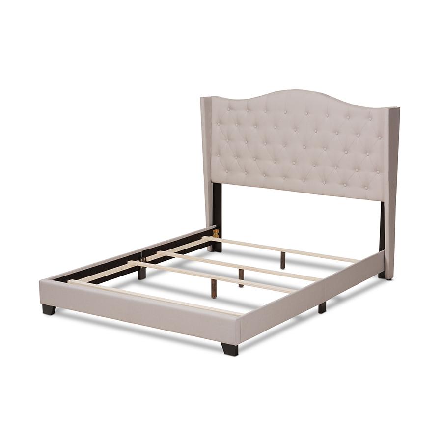 Alesha Modern and Contemporary Beige Fabric Upholstered Queen Size Bed. Picture 3