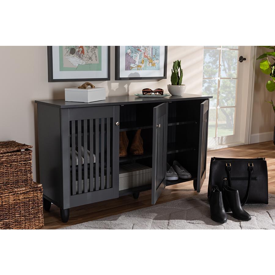Dark Gray 3-Door Wooden Entryway Shoe Storage Wide Cabinet. Picture 21