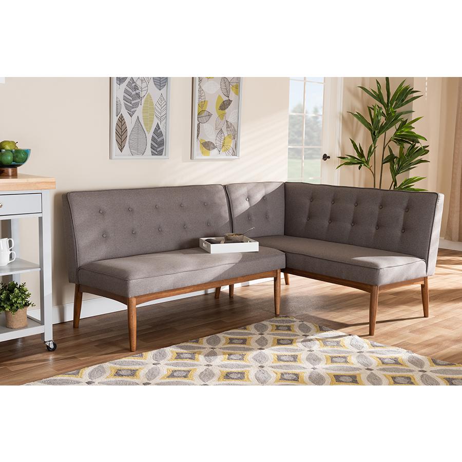 Gray Fabric Upholstered 2-Piece Wood Dining Nook Banquette Set. Picture 13