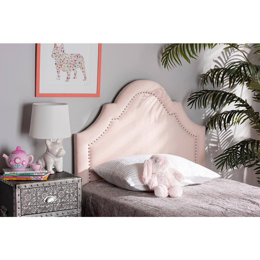 Light Pink Velvet Fabric Upholstered Twin Size Headboard. Picture 13
