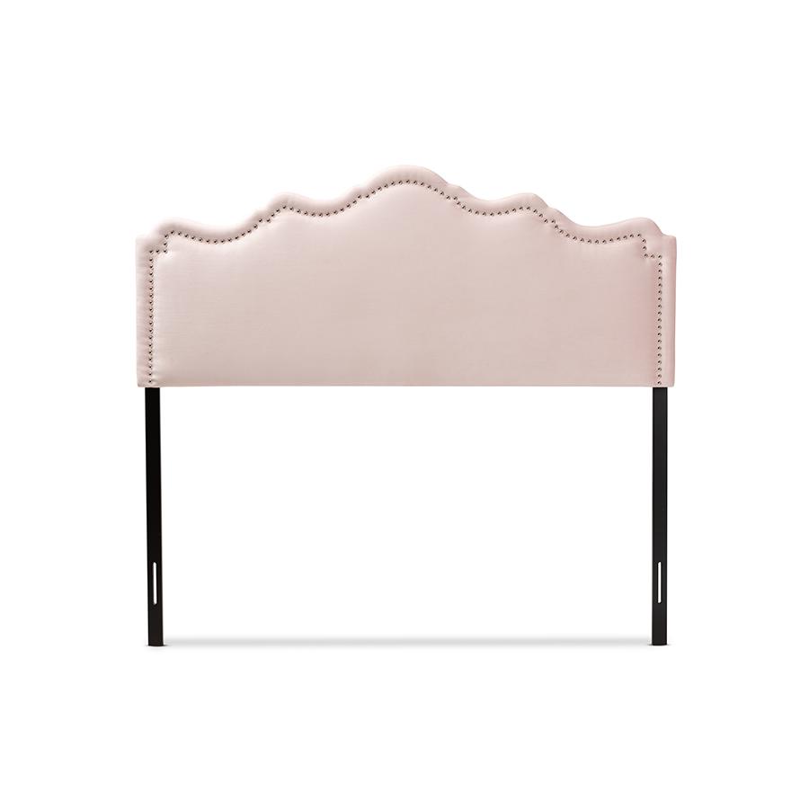 Light Pink Velvet Fabric Upholstered Queen Size Headboard. Picture 2