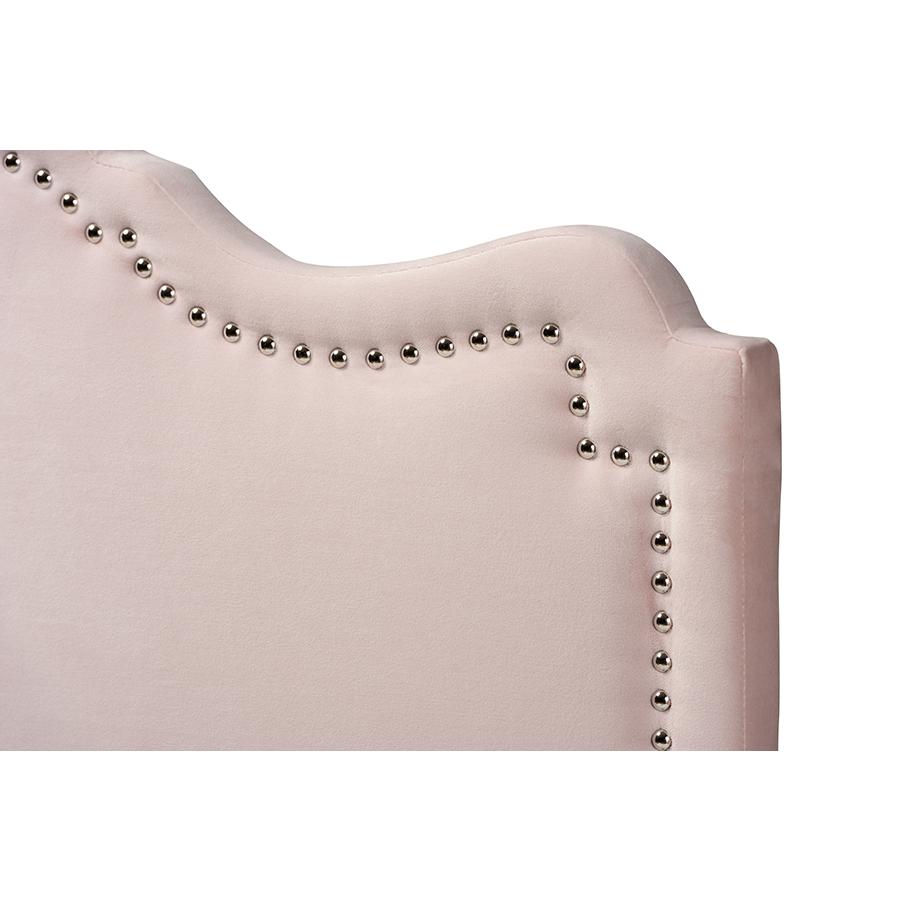 Light Pink Velvet Fabric Upholstered Queen Size Headboard. Picture 3