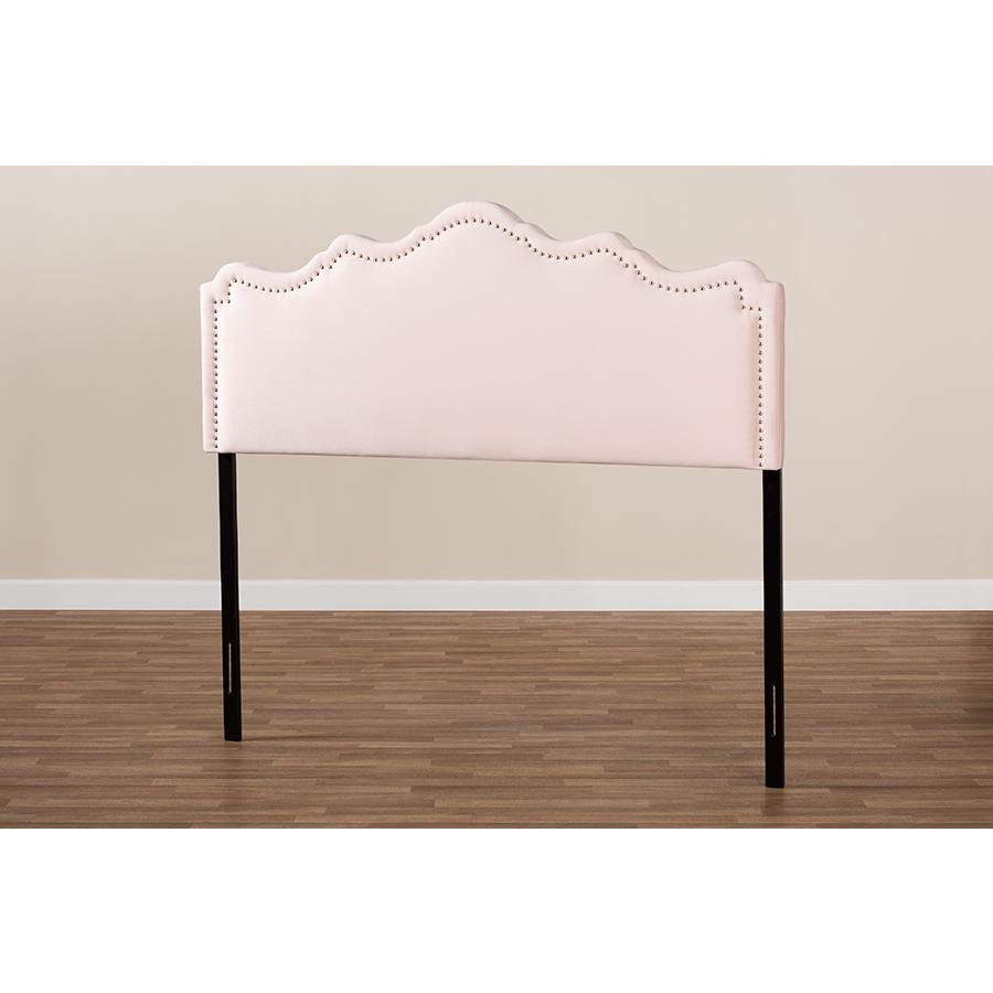 Light Pink Velvet Fabric Upholstered Queen Size Headboard. Picture 5