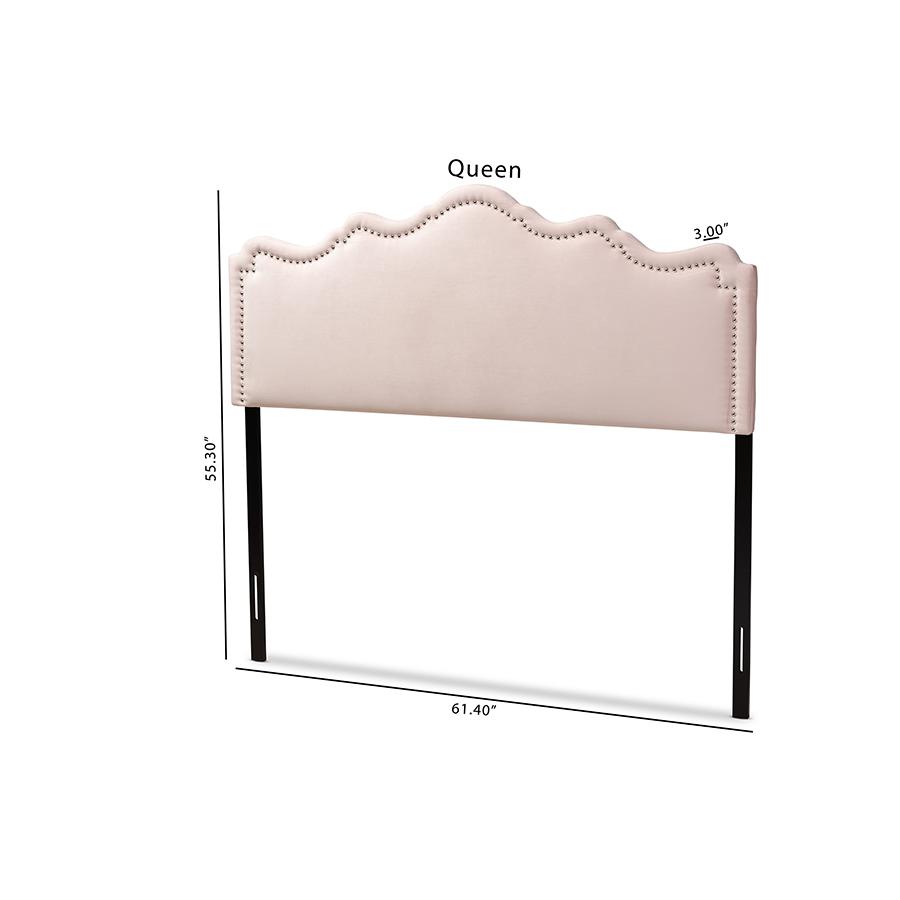Light Pink Velvet Fabric Upholstered Queen Size Headboard. Picture 7