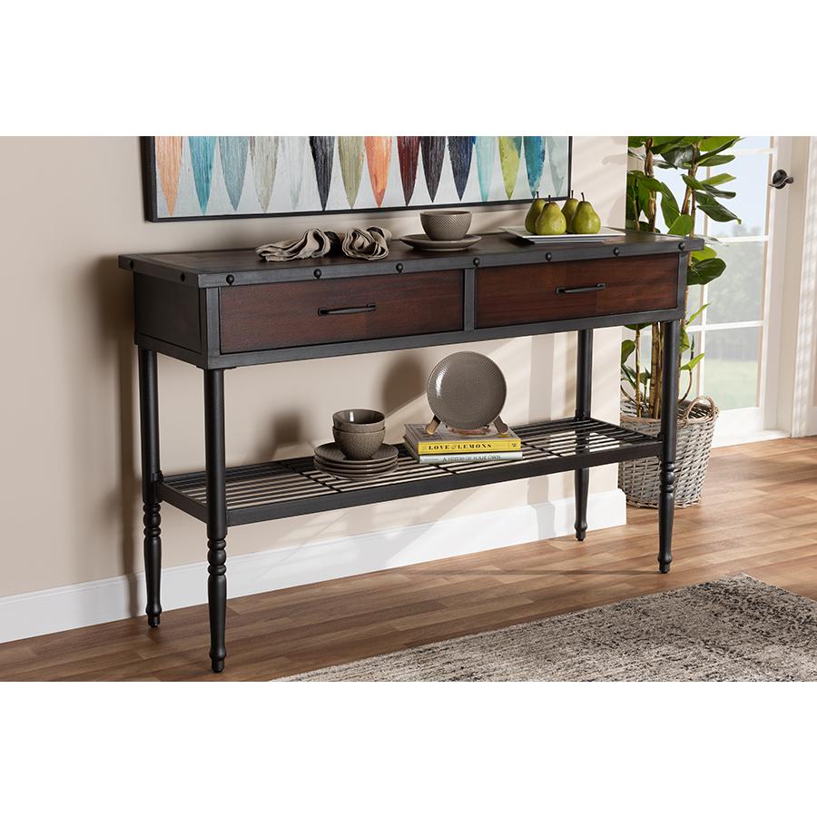 Jana Vintage Industrial Walnut-Finished Wood 2-Drawer Dining Room Server. Picture 19