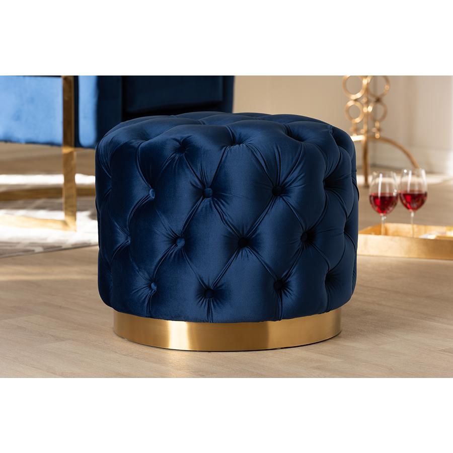 Gold-Finished Button Tufted Ottoman. Picture 11