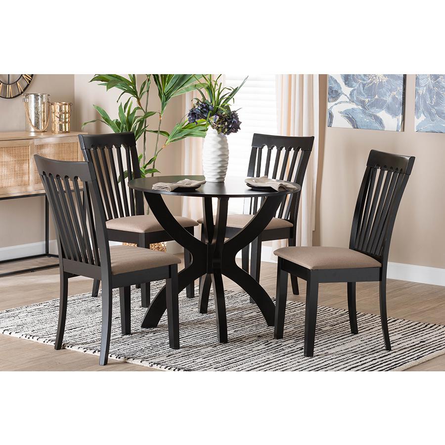 Bailey Modern Sand Fabric and Dark Brown Finished Wood 5-Piece Dining Set. Picture 9