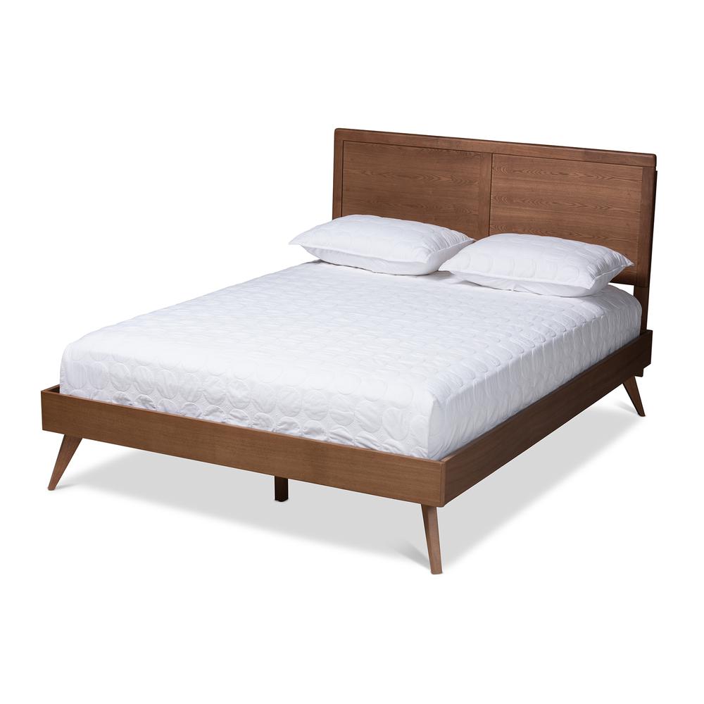 Baxton Studio Zenon Mid-Century Modern Walnut Brown Finished Wood King Size Platform Bed. Picture 1