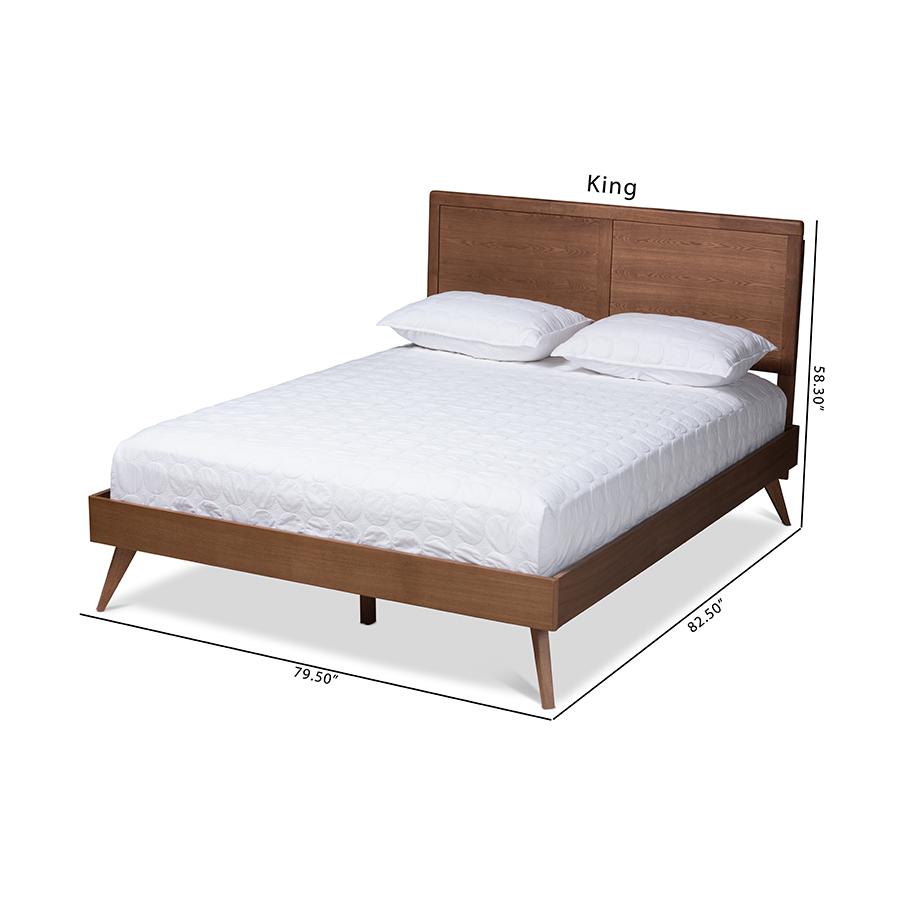 Baxton Studio Zenon Mid-Century Modern Walnut Brown Finished Wood King Size Platform Bed. Picture 10