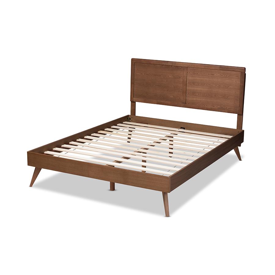 Baxton Studio Zenon Mid-Century Modern Walnut Brown Finished Wood King Size Platform Bed. Picture 3