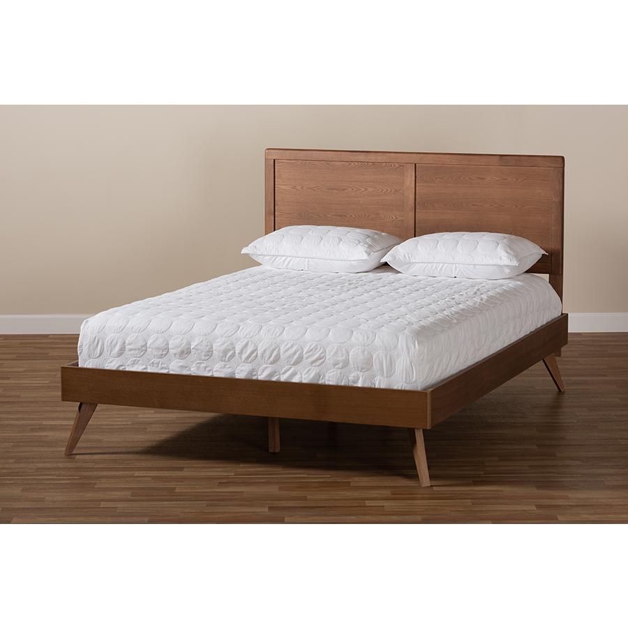 Baxton Studio Zenon Mid-Century Modern Walnut Brown Finished Wood King Size Platform Bed. Picture 7