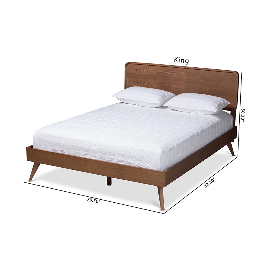 Demeter Mid-Century Modern Walnut Brown Finished Wood Queen Size Platform Bed. Picture 10