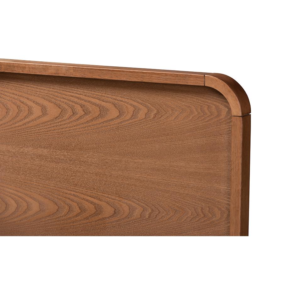 Demeter Mid-Century Modern Walnut Brown Finished Wood Queen Size Platform Bed. Picture 4