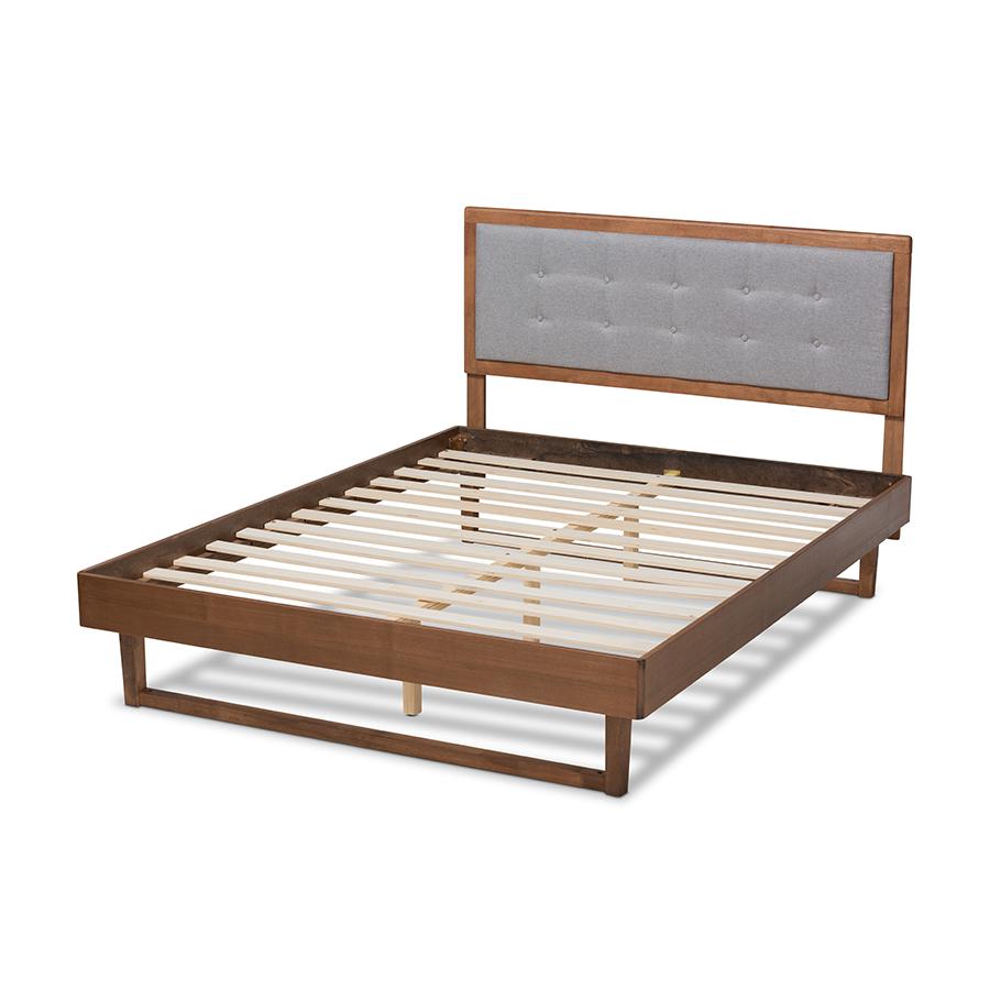 Ash Walnut Finished Wood Queen Size Platform Bed. Picture 3