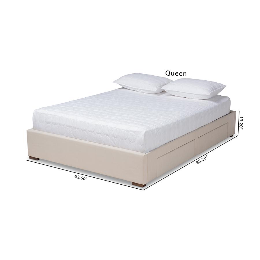 Beige Fabric Upholstered 4-Drawer King Size Platform Storage Bed Frame. Picture 10