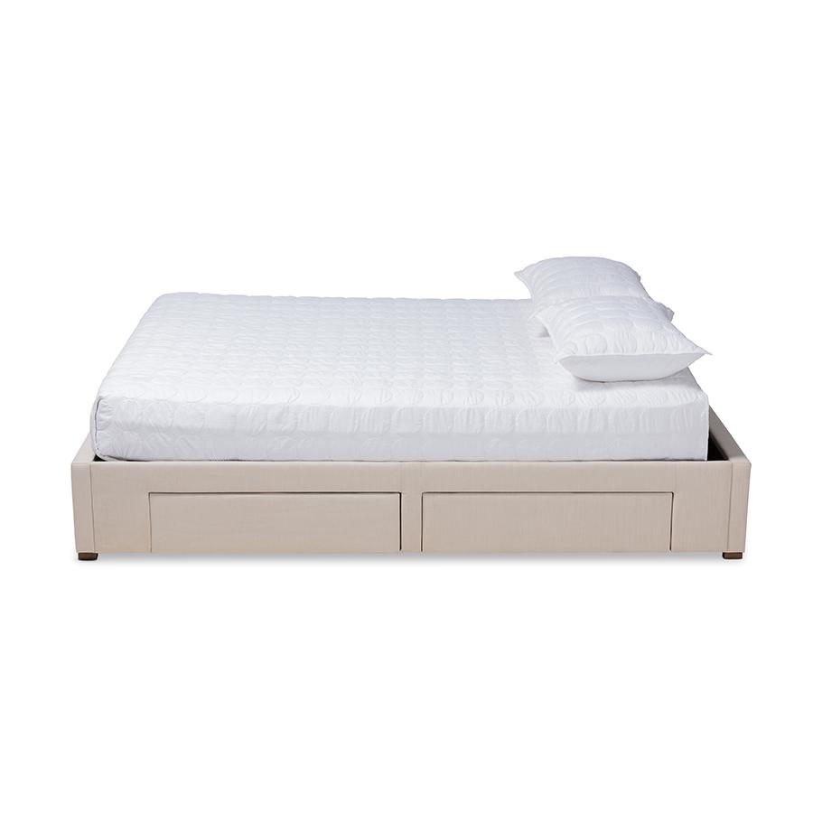 Beige Fabric Upholstered 4-Drawer King Size Platform Storage Bed Frame. Picture 3
