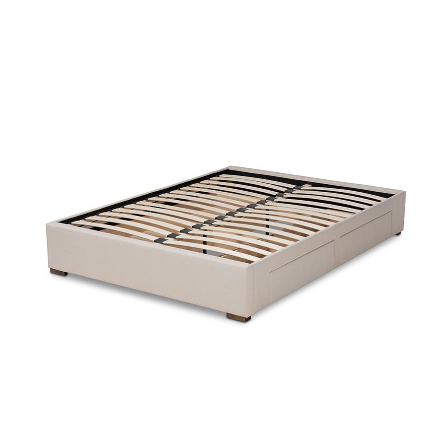 Beige Fabric Upholstered 4-Drawer King Size Platform Storage Bed Frame. Picture 4
