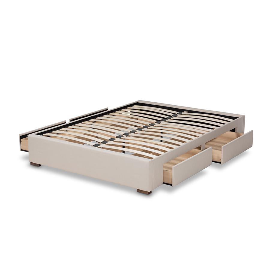 Beige Fabric Upholstered 4-Drawer King Size Platform Storage Bed Frame. Picture 5
