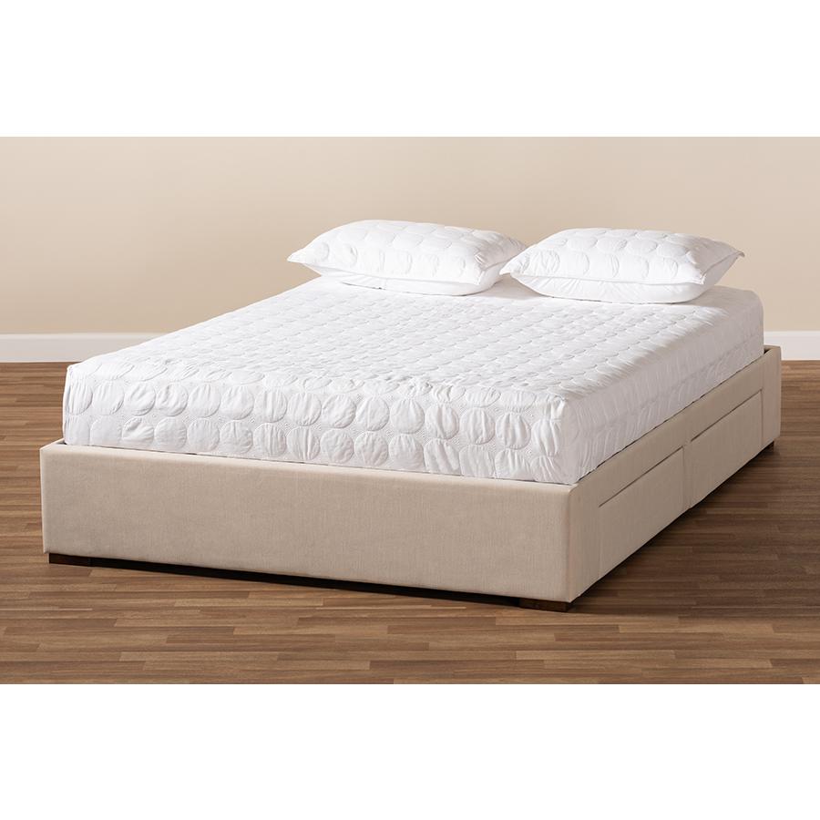 Beige Fabric Upholstered 4-Drawer King Size Platform Storage Bed Frame. Picture 9